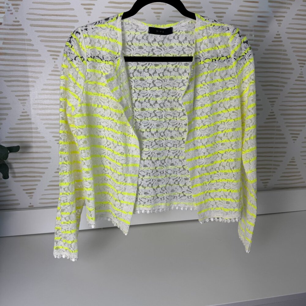 Dito White Lace Blouse with Neon Yellow Stripes | SM